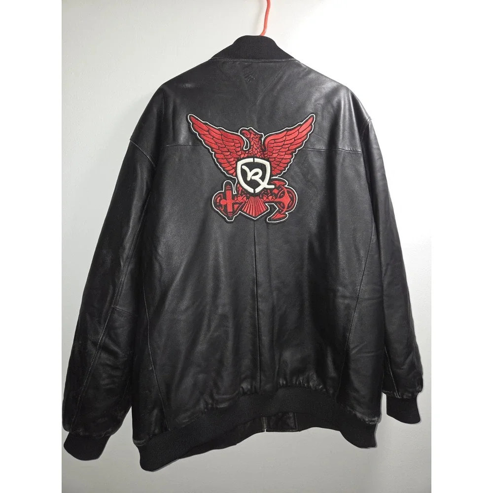 Leather Zippered Men's Jacket Black Size 3XL Roca Wear - Picture 9 of 13